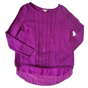 Lucky Brand Sweater Women's Small Magenta Knit Sheer Chiffon Back Crochet Accent